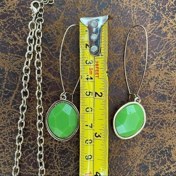 Jewelry Necklace and Earring Set Green Faux Gem Y Shaped Necklace Dangle Earring - Picture 11 of 15